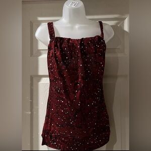 GLO JEANS Silver Sequin Red Black Snake Animal Print Sleeveless Cowl Top Medium